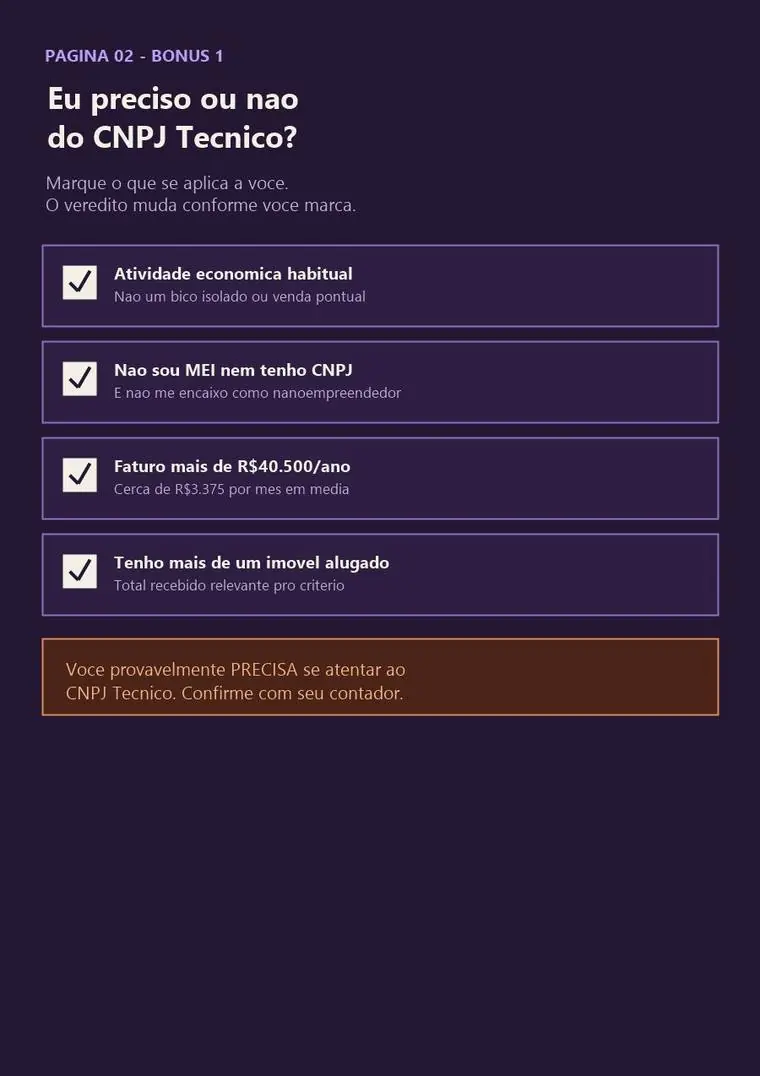 Prévia: Checklist Preciso ou não do CNPJ Técnico